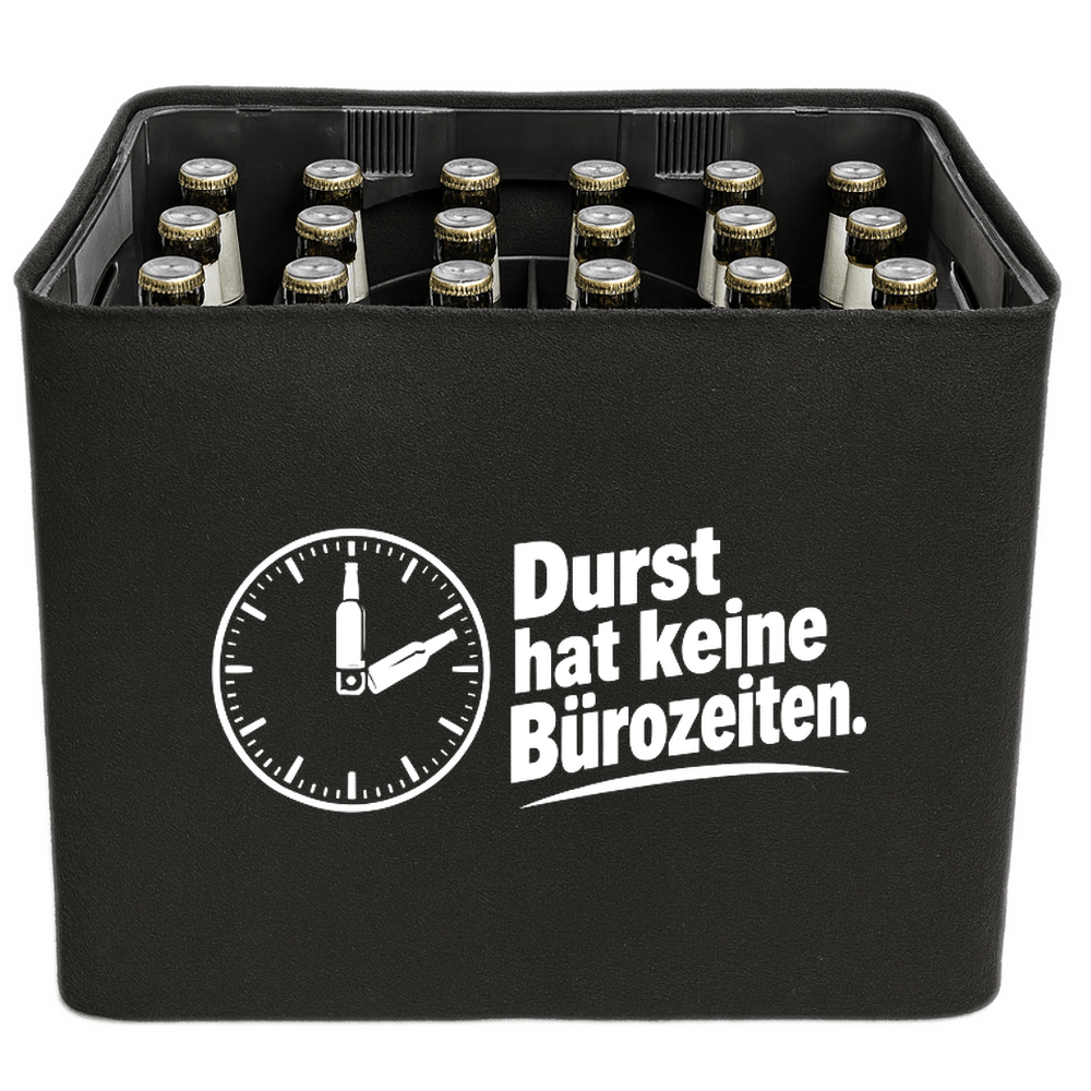 KistenBlende – Durst hat keine Bürozeiten. – Bierkasten 24 × 0,33 l und 20 × 0,5 l