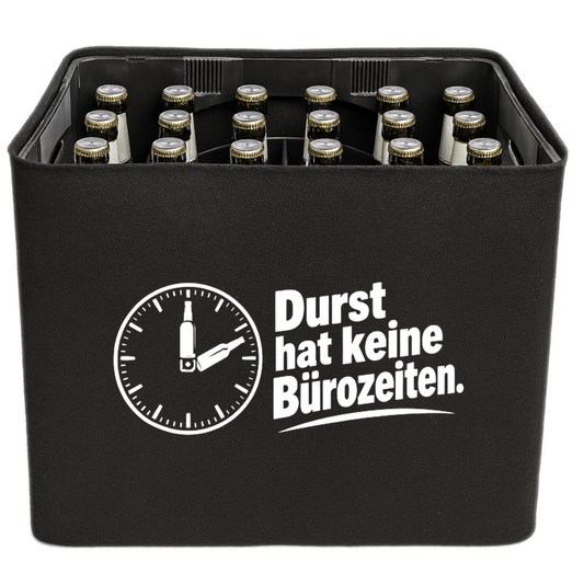 KistenBlende – Durst hat keine Bürozeiten. – Bierkasten 24 × 0,33 l und 20 × 0,5 l