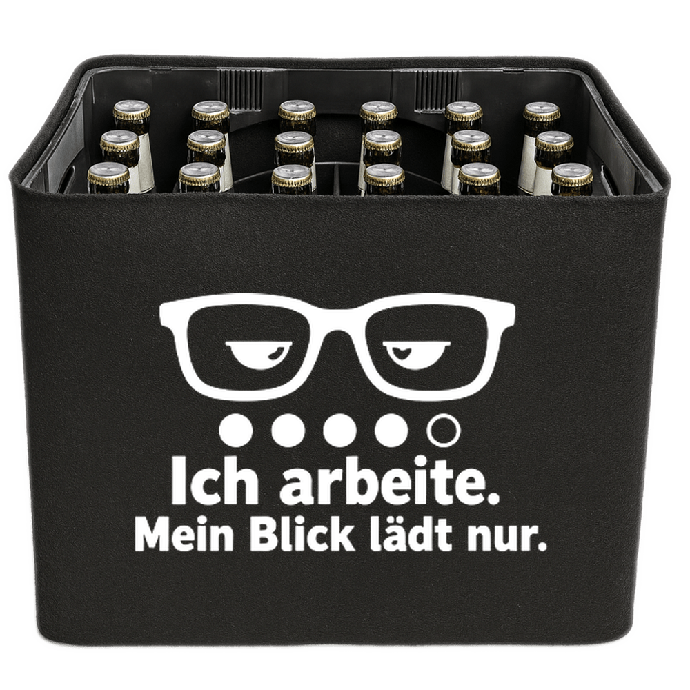 KistenBlende – Ich arbeite. Mein Blick lädt nur. – Bierkasten 24 × 0,33 l und 20 × 0,5 l