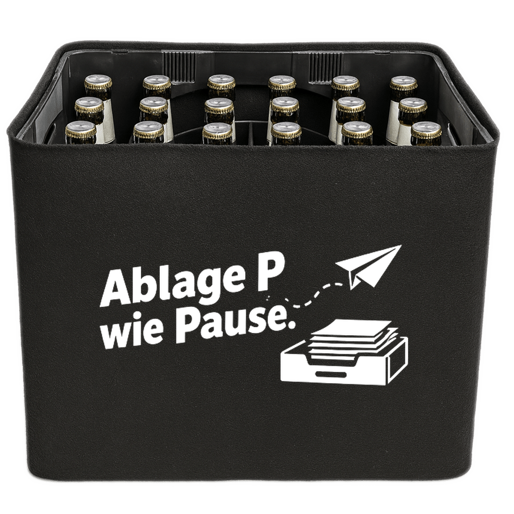 KistenBlende – Ablage P wie Pause. – Bierkasten 24 × 0,33 l und 20 × 0,5 l