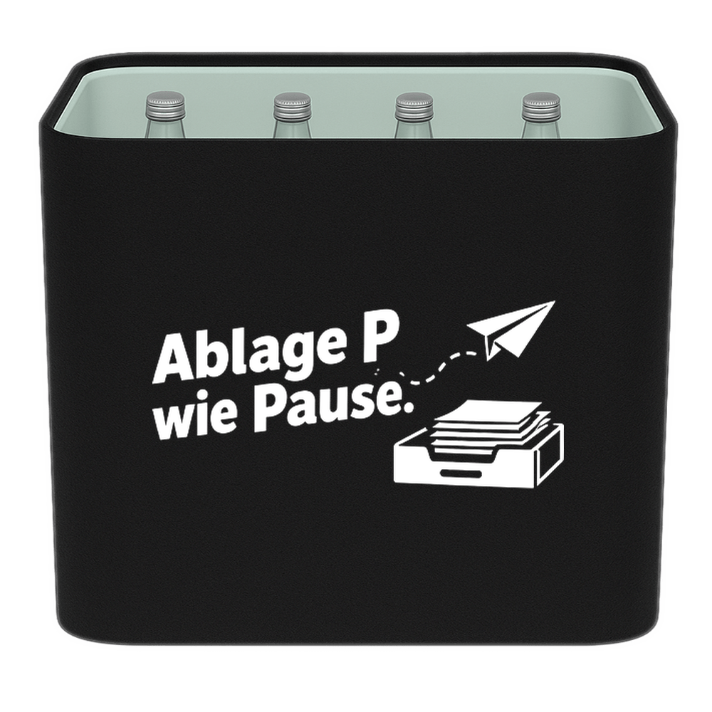 KistenBlende – Ablage P wie Pause. – Wasserkiste GLAS 12 × 0,7 l