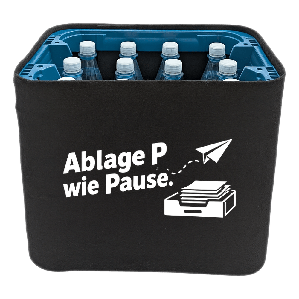 KistenBlende – Ablage P wie Pause. – Wasserkiste PET 12 × 1 l