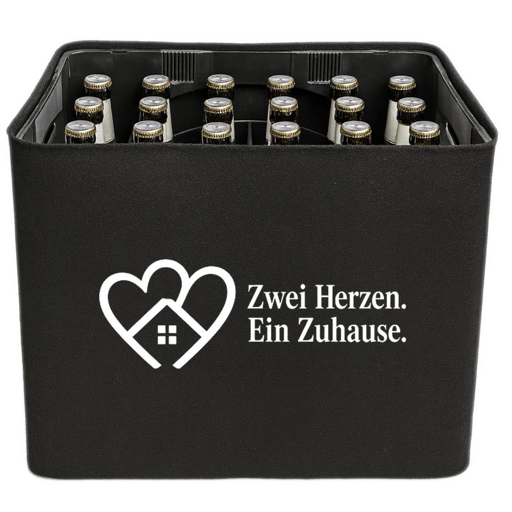 KistenBlende – Zwei Herzen. Ein Zuhause. – Bierkasten 24 × 0,33 L / 20 × 0,5 L