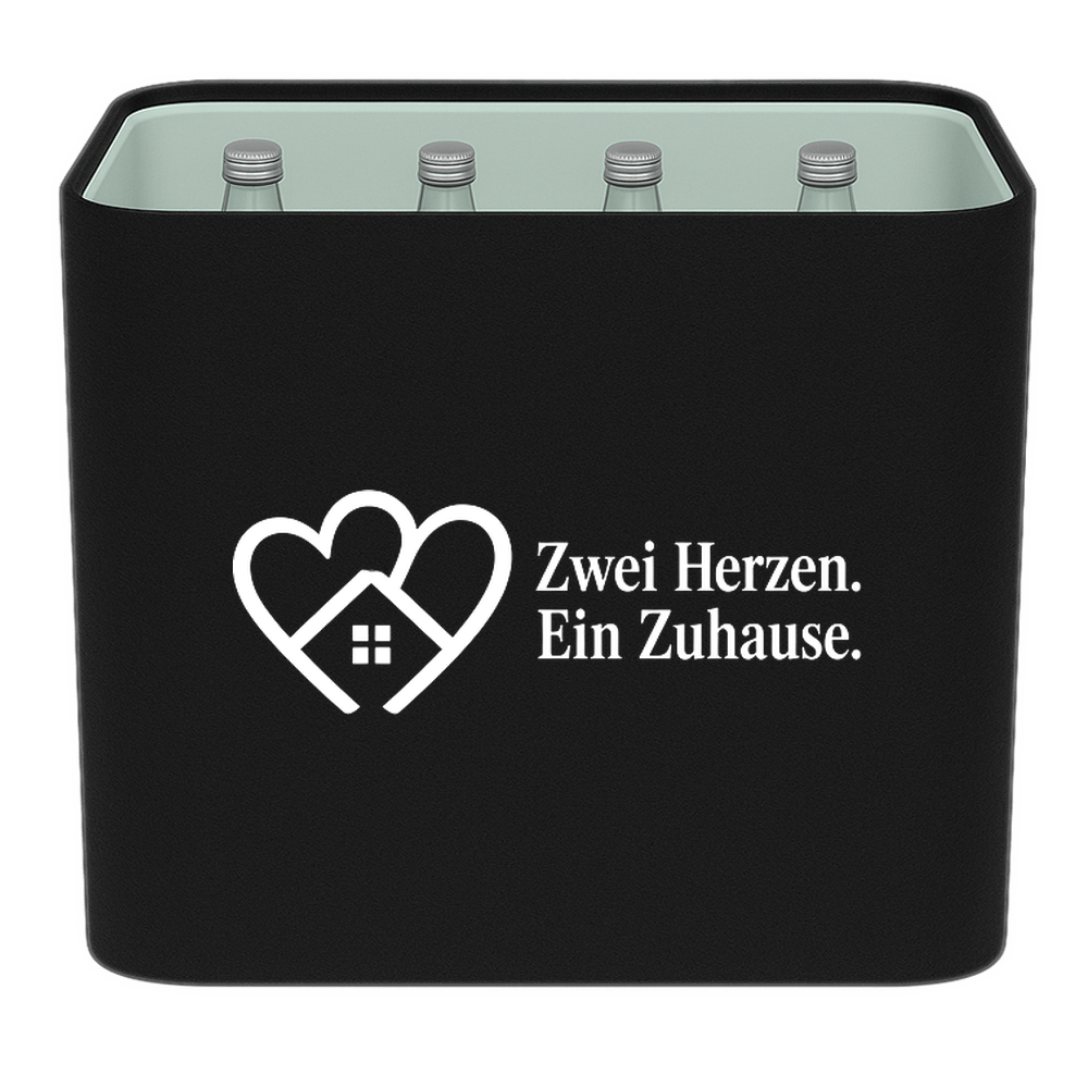 KistenBlende – Zwei Herzen. Ein Zuhause. – Wasserkiste GLAS 12 × 0,7 L
