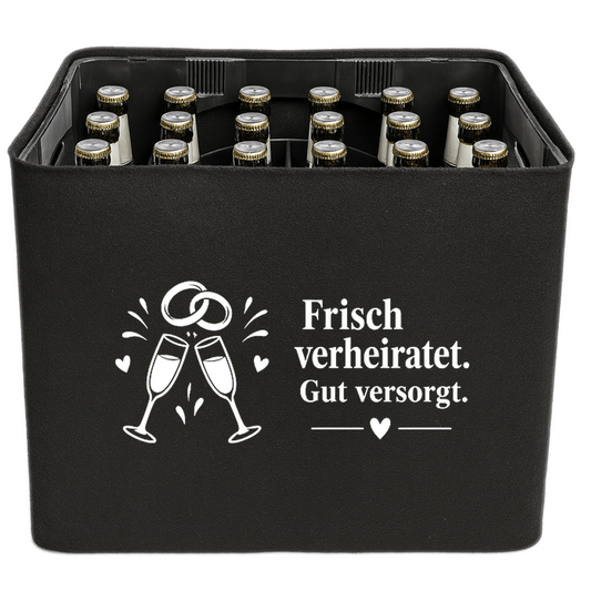 KistenBlende – Frisch verheiratet. Gut versorgt. – Bierkasten 24 × 0,33 L / 20 × 0,5 L