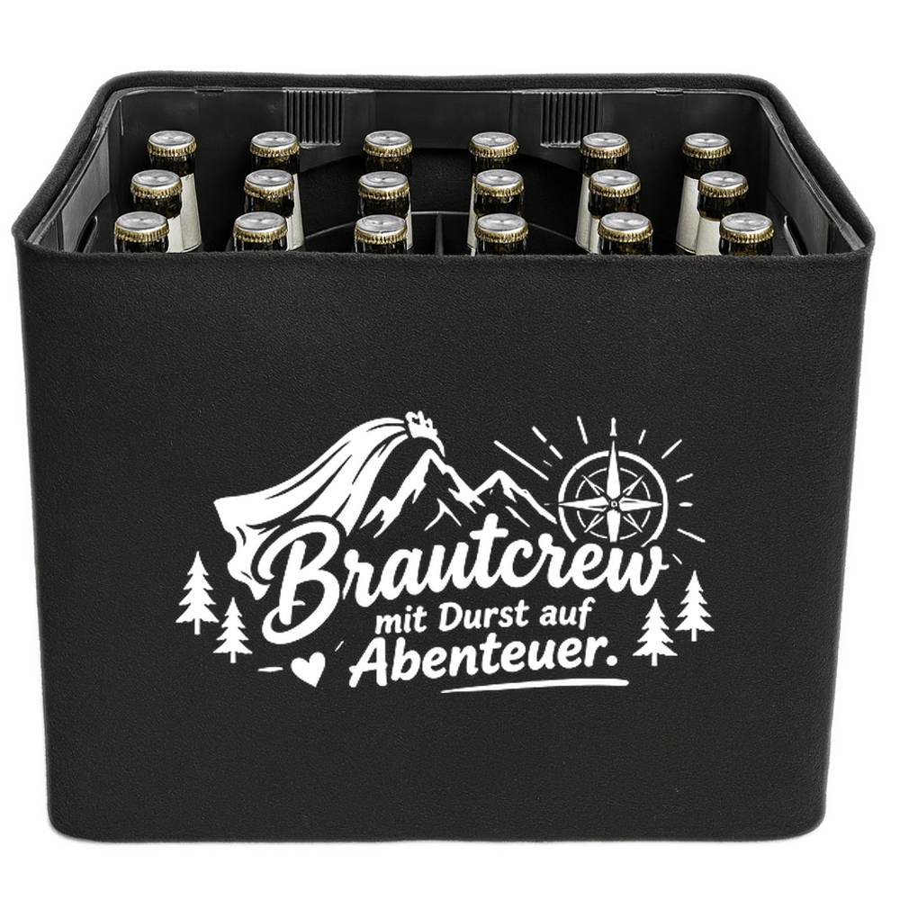 KistenBlende – Brautcrew mit Durst auf Abenteuer. – Bierkasten 24 × 0,33 L / 20 × 0,5 L