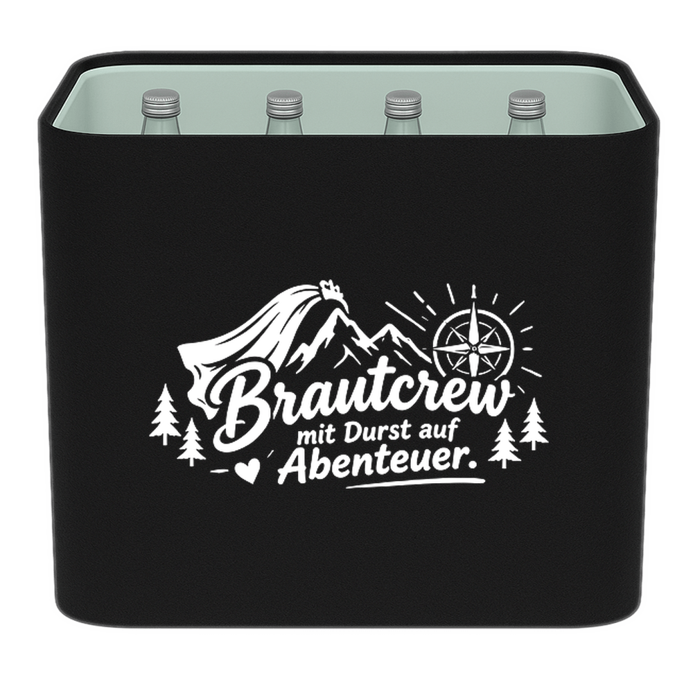 KistenBlende – Brautcrew mit Durst auf Abenteuer. – Wasserkiste GLAS 12 × 0,7 L