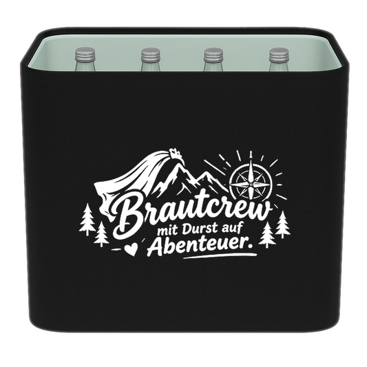 KistenBlende – Brautcrew mit Durst auf Abenteuer. – Wasserkiste GLAS 12 × 0,7 L