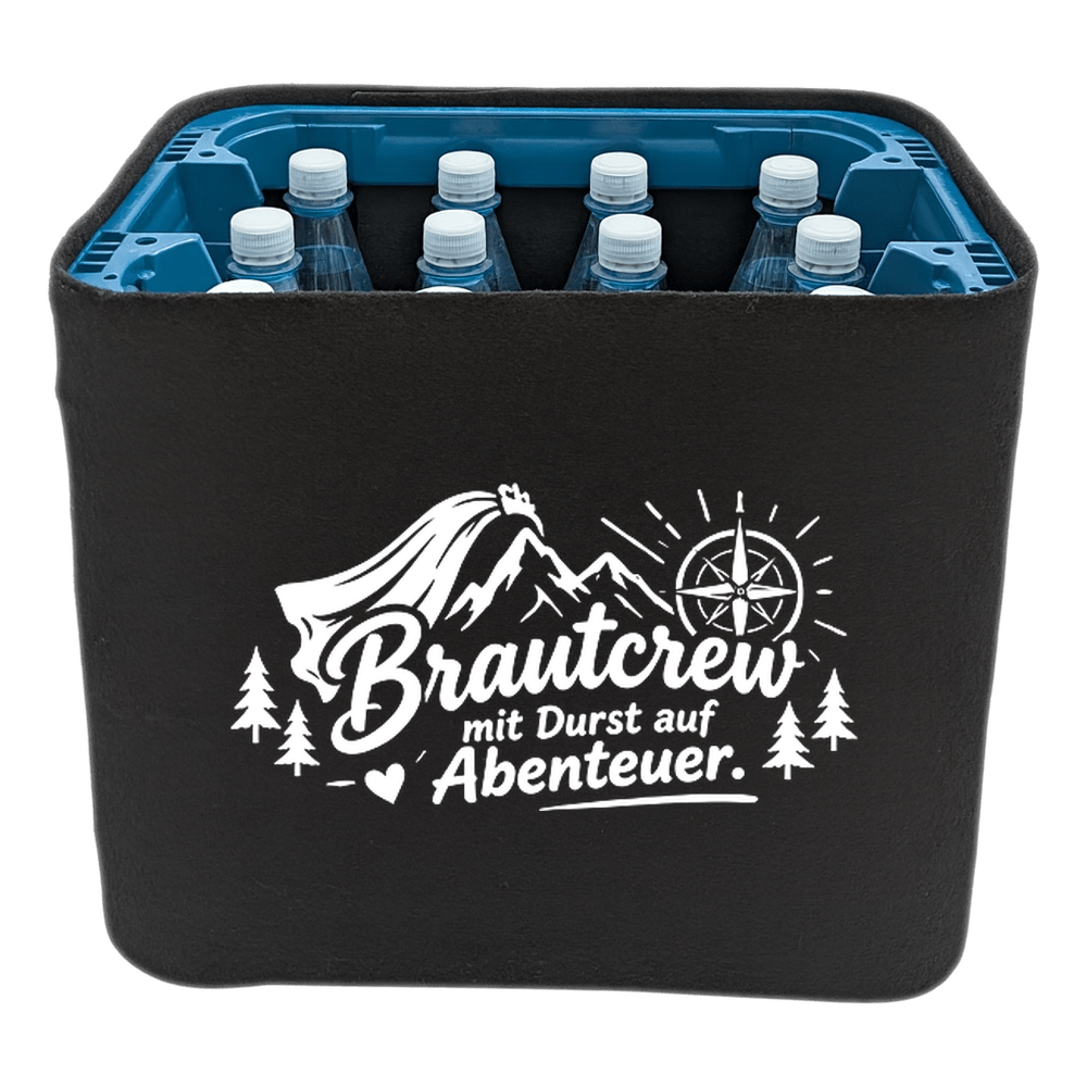 KistenBlende – Brautcrew mit Durst auf Abenteuer. – Wasserkiste PET 12 × 1 L