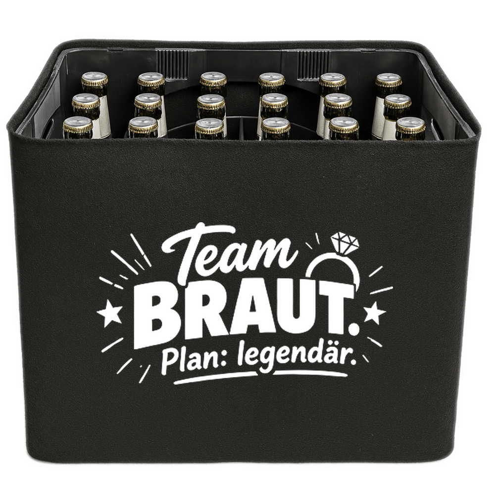 KistenBlende – Team Braut. Plan: legendär. – Bierkasten 24 × 0,33 L / 20 × 0,5 L