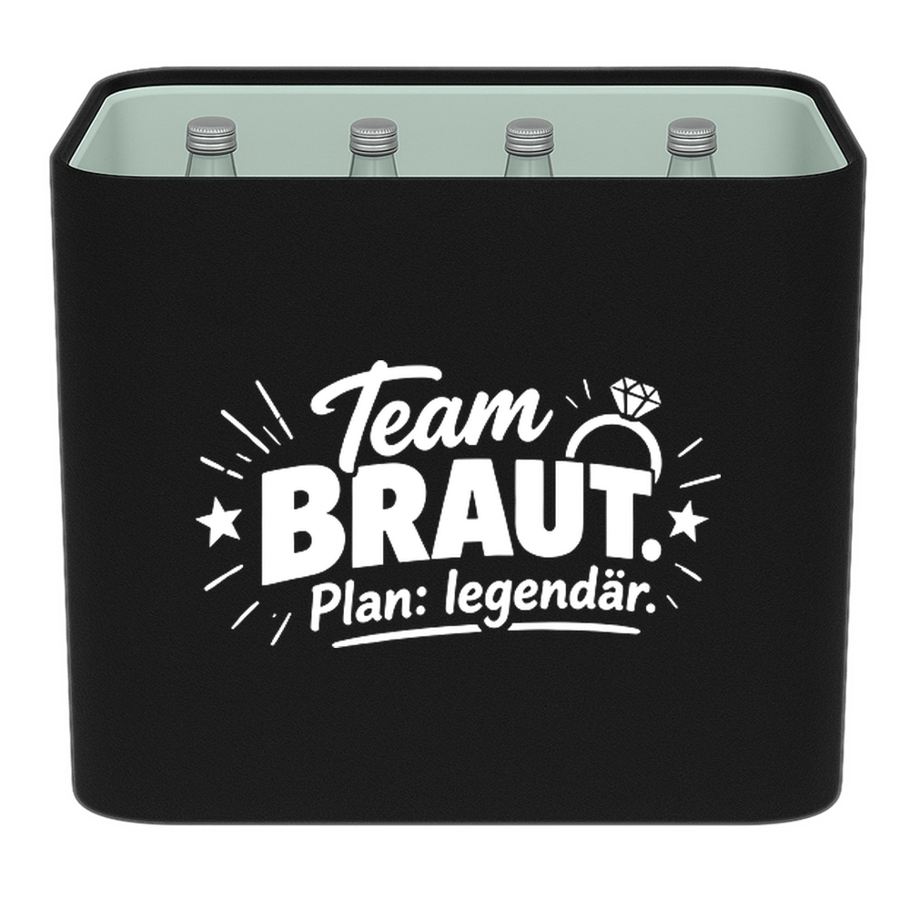 KistenBlende – Team Braut. Plan: legendär. – Wasserkiste GLAS 12 × 0,7 L