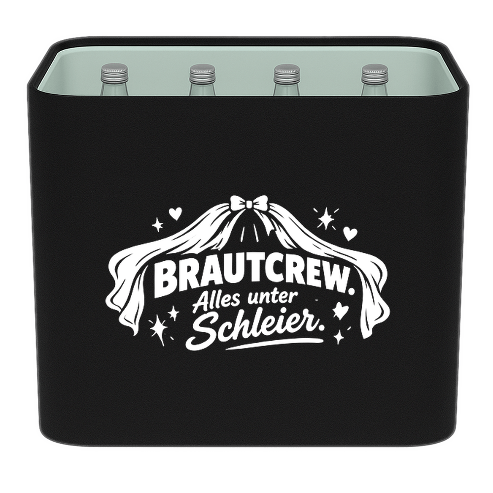 KistenBlende – Brautcrew. Alles unter Schleier. – Wasserkiste GLAS 12 × 0,7 L