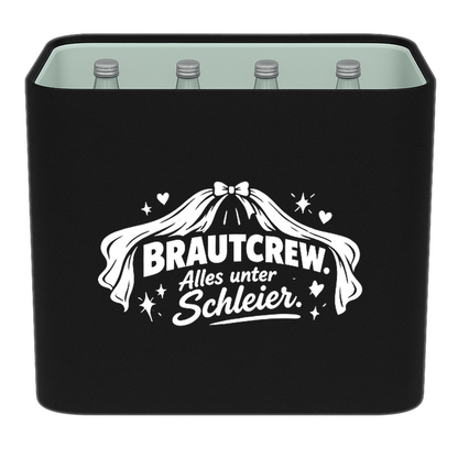 KistenBlende – Brautcrew. Alles unter Schleier. – Wasserkiste GLAS 12 × 0,7 L