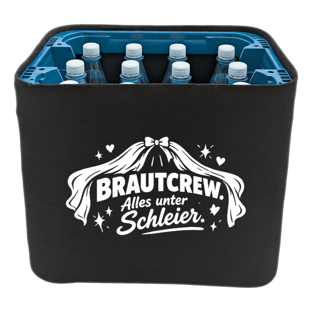 KistenBlende – Brautcrew. Alles unter Schleier. – Wasserkiste PET 12 × 1 L