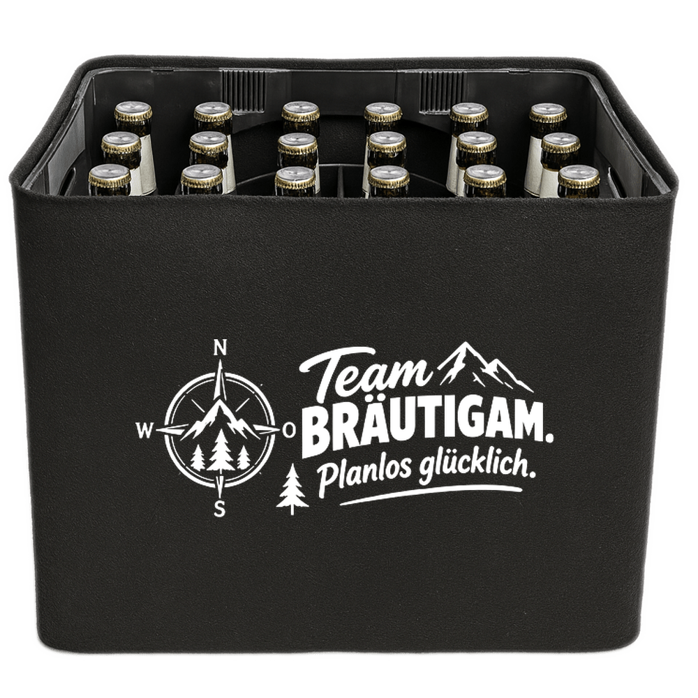 KistenBlende – Team Bräutigam. Planlos glücklich. – Bierkasten 24 × 0,33 L / 20 × 0,5 L