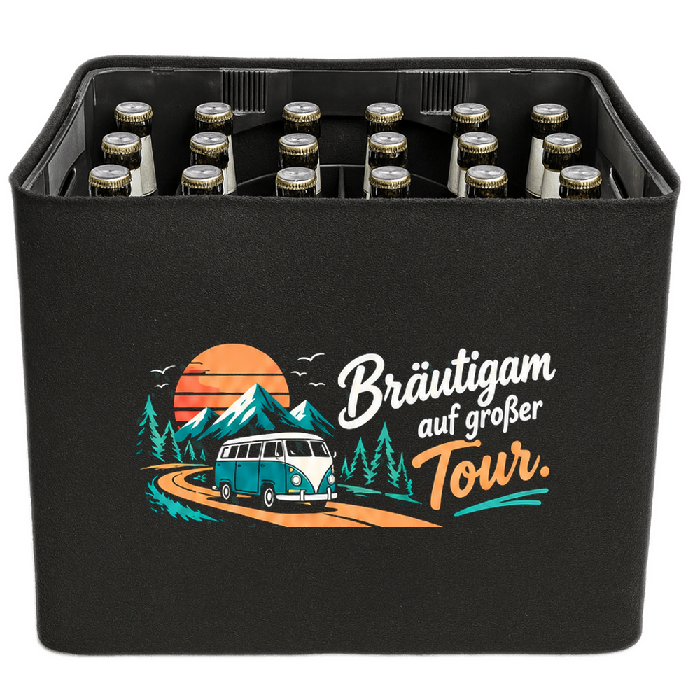 KistenBlende – Bräutigam auf großer Tour. – Bierkasten 24 × 0,33 L / 20 × 0,5 L