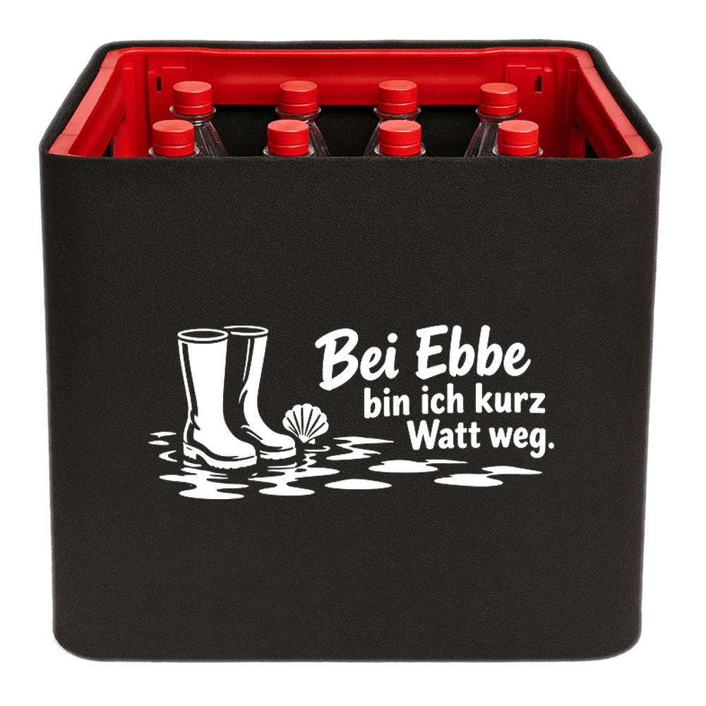 KistenBlende mit dem Motiv „Bei Ebbe bin ich kurz Watt weg.“ – Limonadenkiste 12 × 1 l PET