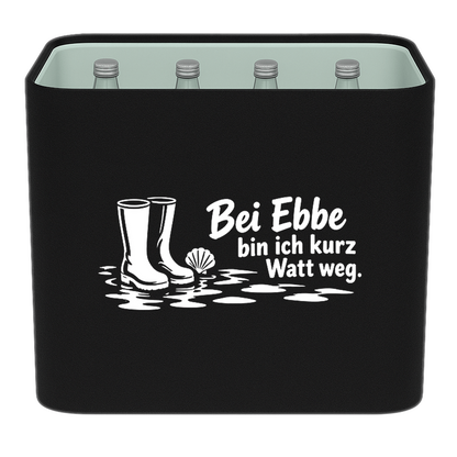 KistenBlende mit dem Motiv „Bei Ebbe bin ich kurz Watt weg.“ – Wasserkiste 12 × 0,75 l Glas