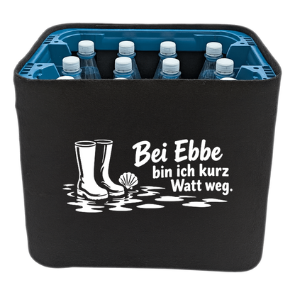 KistenBlende mit dem Motiv „Bei Ebbe bin ich kurz Watt weg.“ – Wasserkiste 12 × 1 l PET