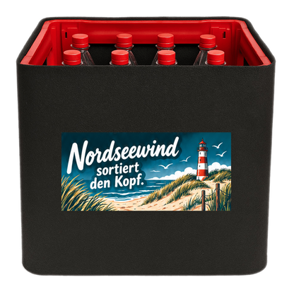 KistenBlende mit dem Motiv „Nordseewind sortiert den Kopf.“ – Limonadenkiste 12 × 1 l PET
