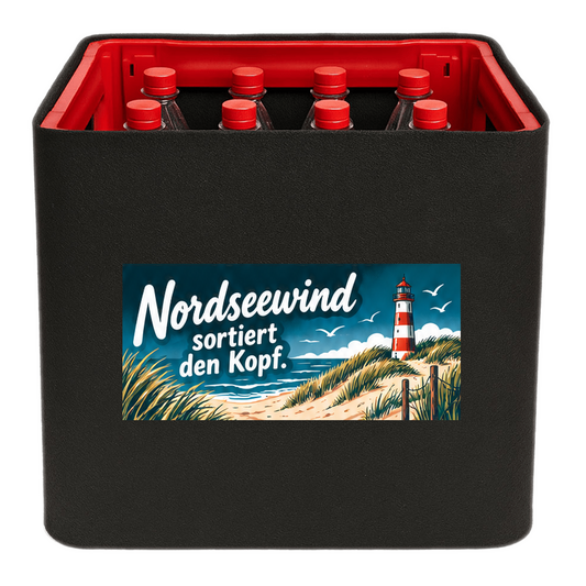 KistenBlende mit dem Motiv „Nordseewind sortiert den Kopf.“ – Limonadenkiste 12 × 1 l PET