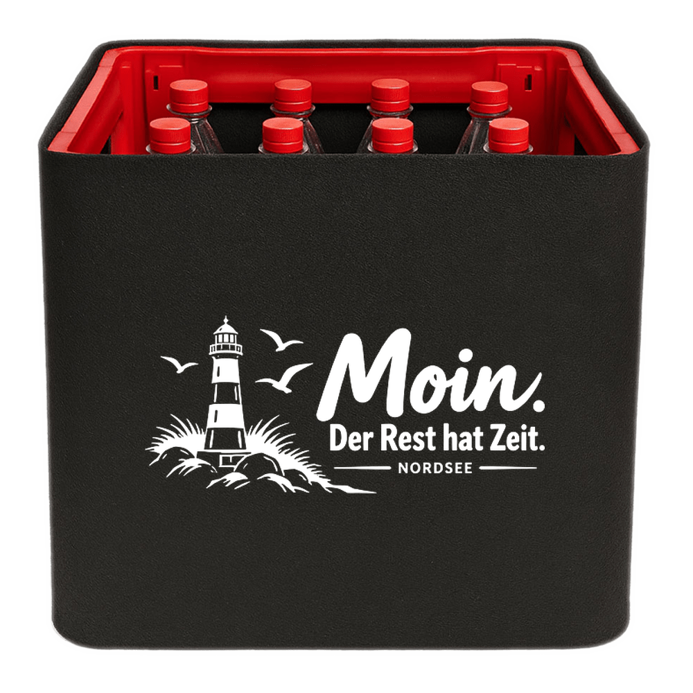 KistenBlende mit dem Motiv „Moin. Der Rest hat Zeit.“ – Limonadenkiste 12 × 1 l PET