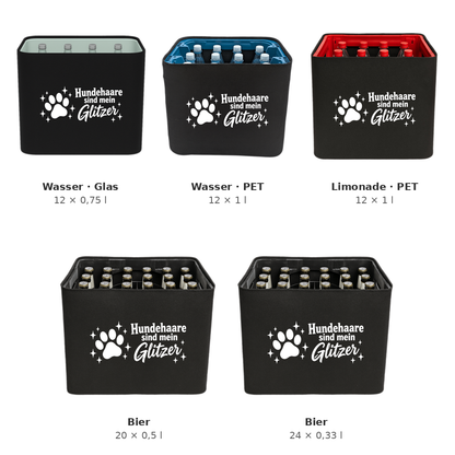 KistenBlende mit dem Motiv „Hundehaare sind mein Glitzer.“ – Gesamtansicht mit fünf Kistenformaten