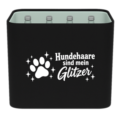 KistenBlende mit dem Motiv „Hundehaare sind mein Glitzer.“ – Wasserkiste 12 × 0,75 l Glas