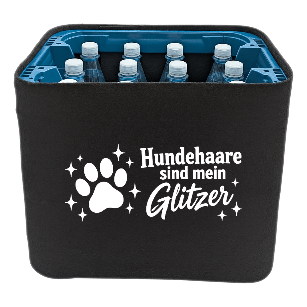 KistenBlende mit dem Motiv „Hundehaare sind mein Glitzer.“ – Wasserkiste 12 × 1 l PET