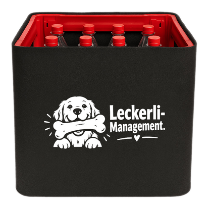 KistenBlende mit dem Motiv „Leckerli-Management.“ – Limonadenkiste 12 × 1 l PET