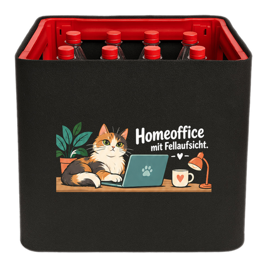 KistenBlende mit dem Motiv „Homeoffice mit Fellaufsicht.“ – Limonadenkiste 12 × 1 l PET