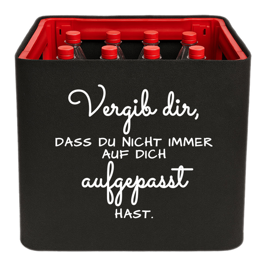 Schwarze KistenBlende mit weißem Spruch „Vergib dir, dass du nicht immer auf dich aufgepasst hast.“ – Limonade.