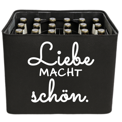 KistenBlende mit dem Spruch „Liebe macht schön.“ – Bierkasten 24 × 0,33 l und 20 × 0,5 l