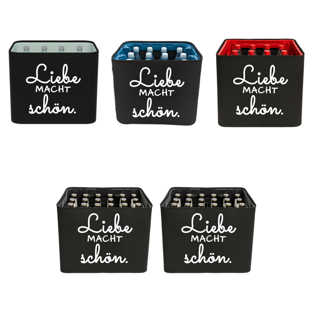 KistenBlende mit dem Spruch „Liebe macht schön.“ – Gesamtansicht aller fünf Kistenformate