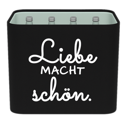 KistenBlende mit dem Spruch „Liebe macht schön.“ – Wasserkiste 12 × 0,75 l Glas
