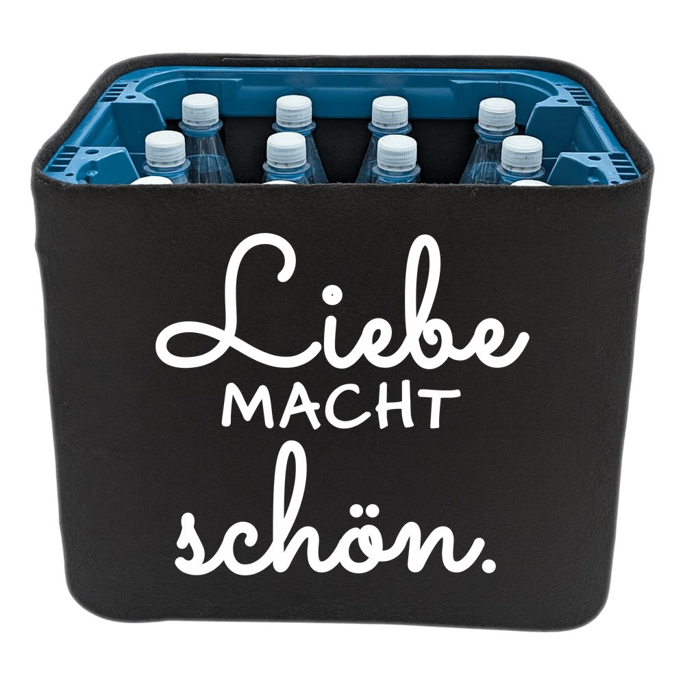 KistenBlende mit dem Spruch „Liebe macht schön.“ – Wasserkiste 12 × 1 l PET