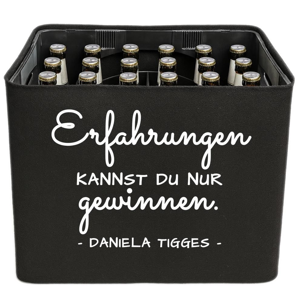 KistenBlende mit dem Spruch „Erfahrungen kannst du nur gewinnen.“ – Bierkasten 24 × 0,33 l und 20 × 0,5 l