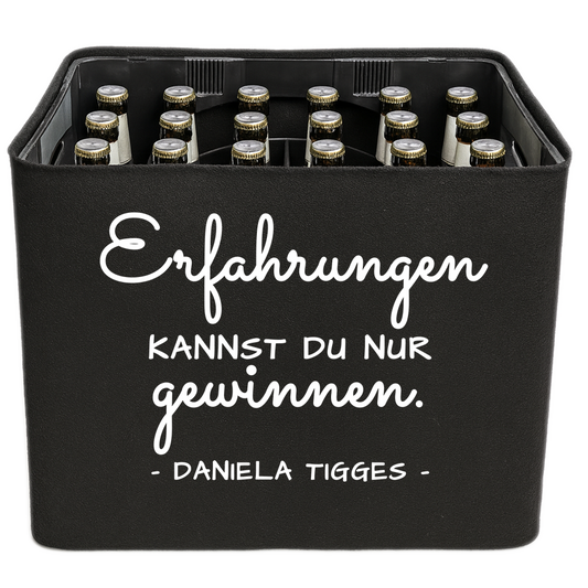 KistenBlende mit dem Spruch „Erfahrungen kannst du nur gewinnen.“ – Bierkasten 24 × 0,33 l und 20 × 0,5 l