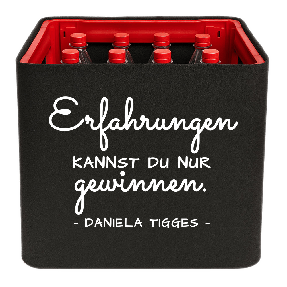 KistenBlende mit dem Spruch „Erfahrungen kannst du nur gewinnen.“ – Limonadenkiste 12 × 1 l PET
