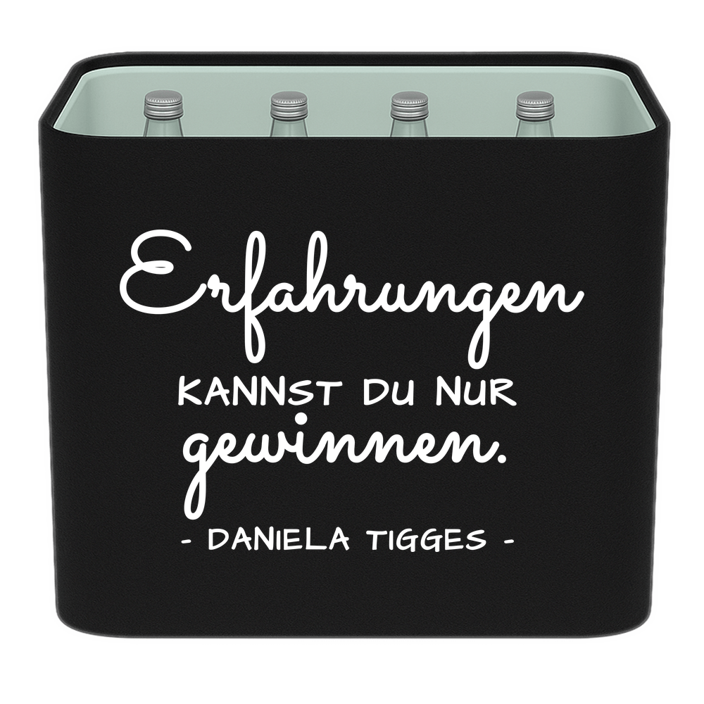 KistenBlende mit dem Spruch „Erfahrungen kannst du nur gewinnen.“ – Wasserkiste 12 × 0,75 l Glas