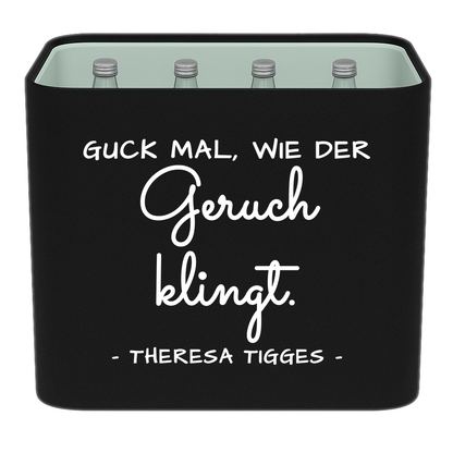KistenBlende mit dem Spruch „Guck mal, wie der Geruch klingt.“ – Wasserkiste 12 × 0,75 l Glas