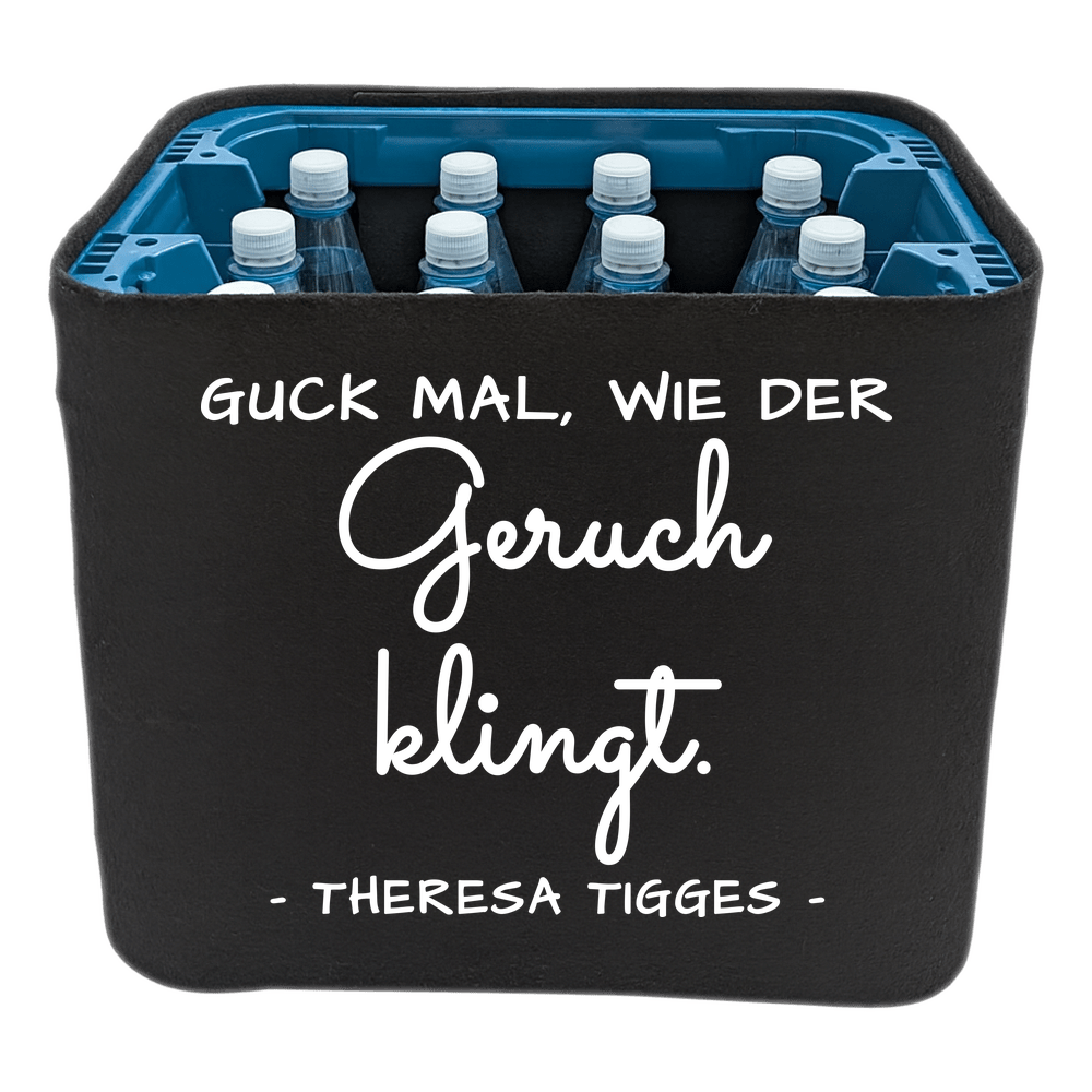 KistenBlende mit dem Spruch „Guck mal, wie der Geruch klingt.“ – Wasserkiste 12 × 1 l PET