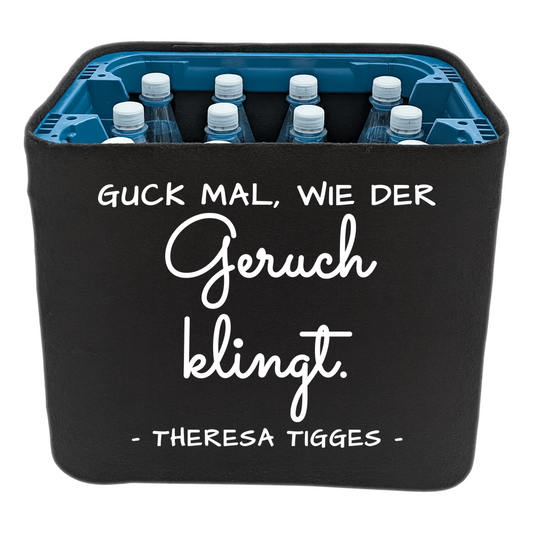 KistenBlende mit dem Spruch „Guck mal, wie der Geruch klingt.“ – Wasserkiste 12 × 1 l PET