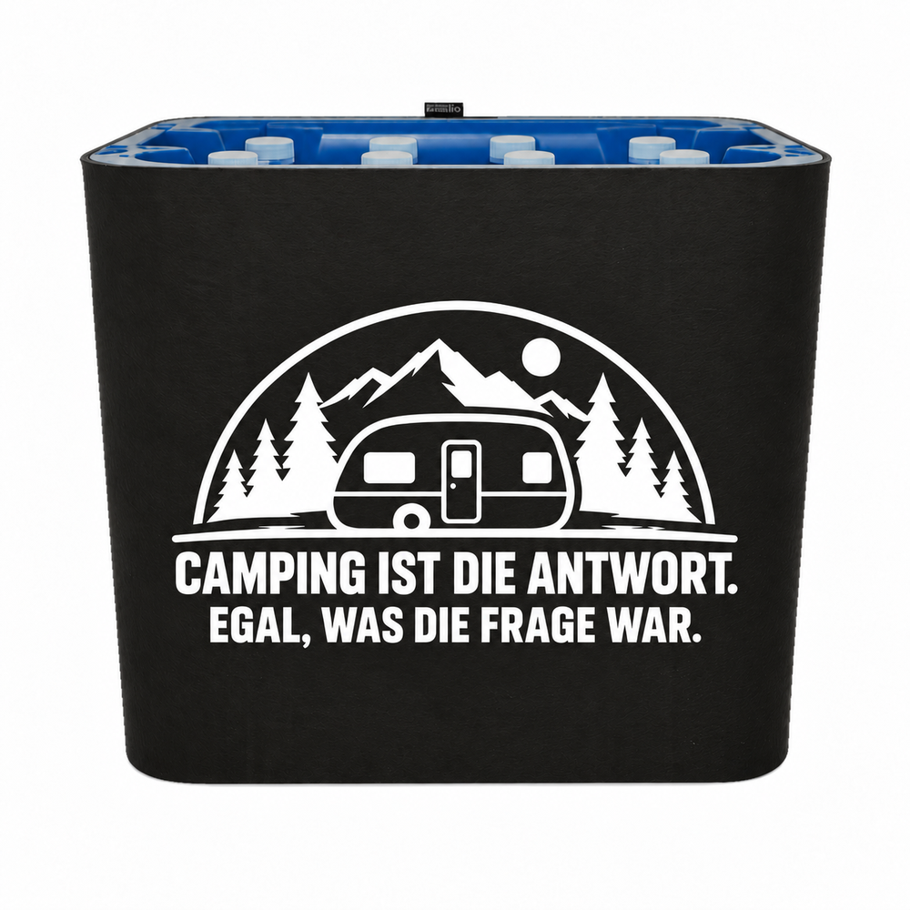 KistenBlende CAMPING IST DIE ANTWORT. EGAL, WAS DIE FRAGE WAR. – wasser-pet-12x1l