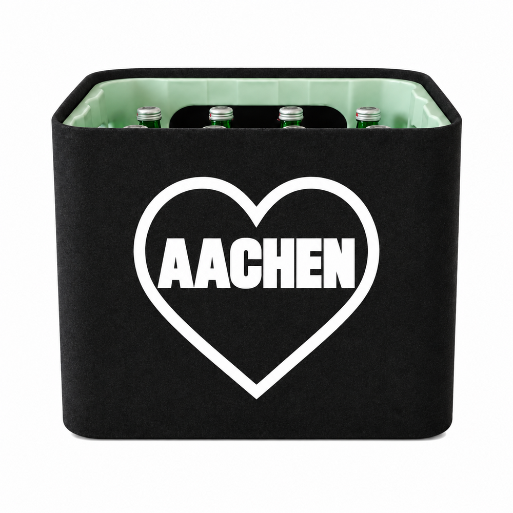 KistenBlende Aachen Stadt mit Herz auf Wasserkiste Glas
