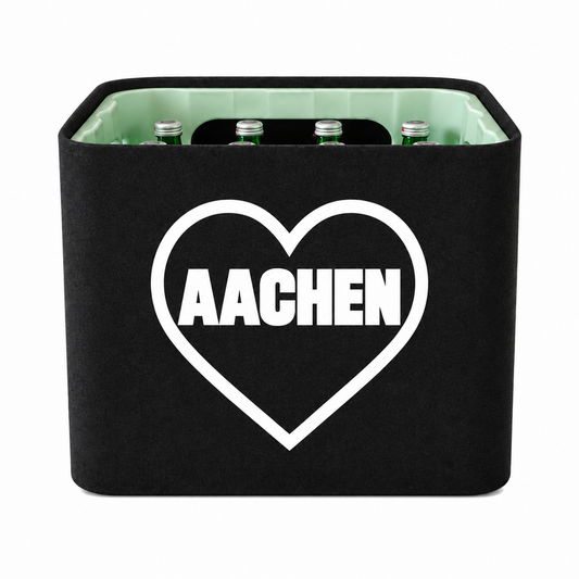 KistenBlende Aachen Stadt mit Herz auf Wasserkiste Glas