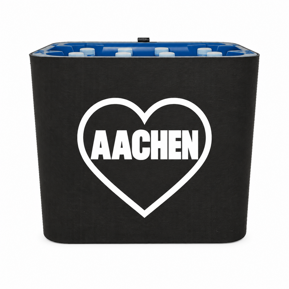 KistenBlende Aachen Stadt mit Herz auf Wasserkiste PET