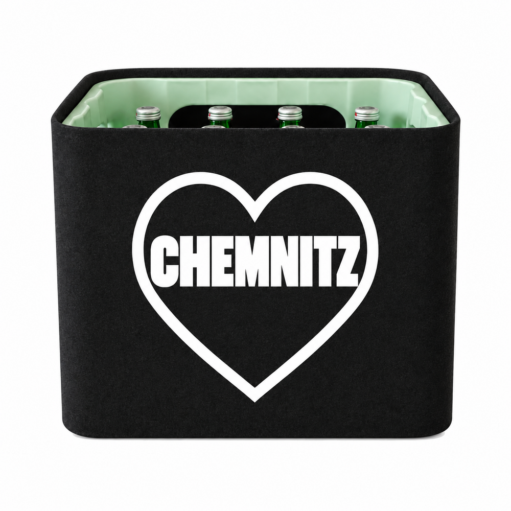 KistenBlende Chemnitz Stadt mit Herz auf Wasserkiste Glas