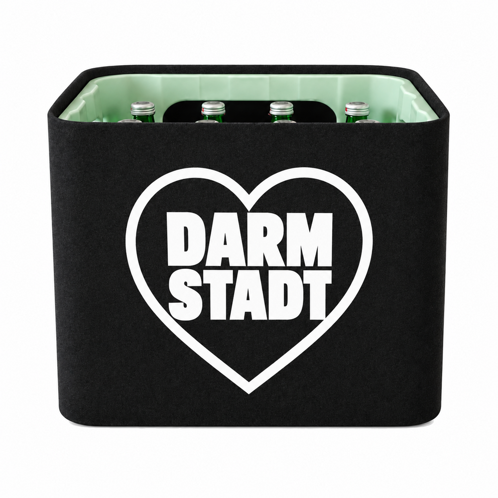 KistenBlende Darmstadt Stadt mit Herz auf Wasserkiste Glas