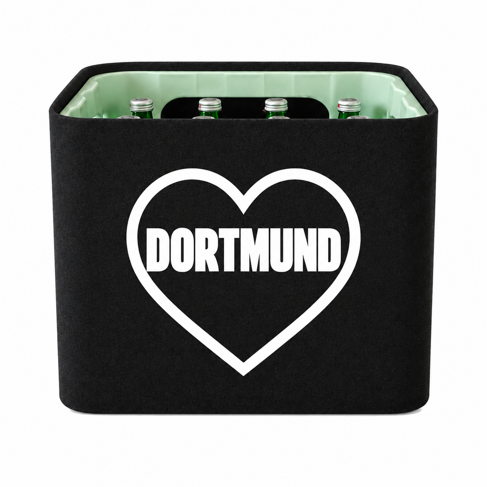 KistenBlende Dortmund Stadt mit Herz auf Wasserkiste Glas
